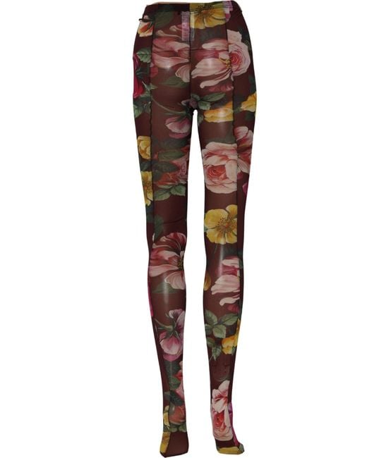 Dolce & Gabbana Purple Maroon Floral Print Tights Sheer Stockings Socks