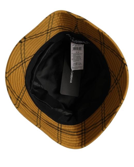 Dolce & Gabbana Multicolor Men Dark Yellow Check Wide Brim Bucket Cap Hat for men