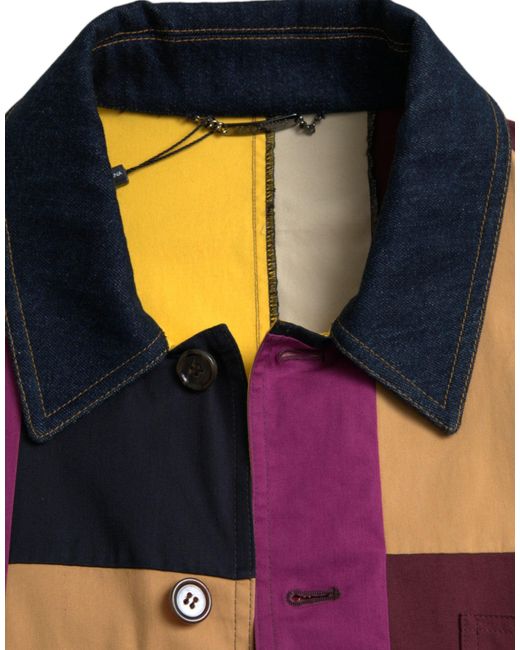 Dolce & Gabbana Black Patchwork Cotton Collared Jacket for men