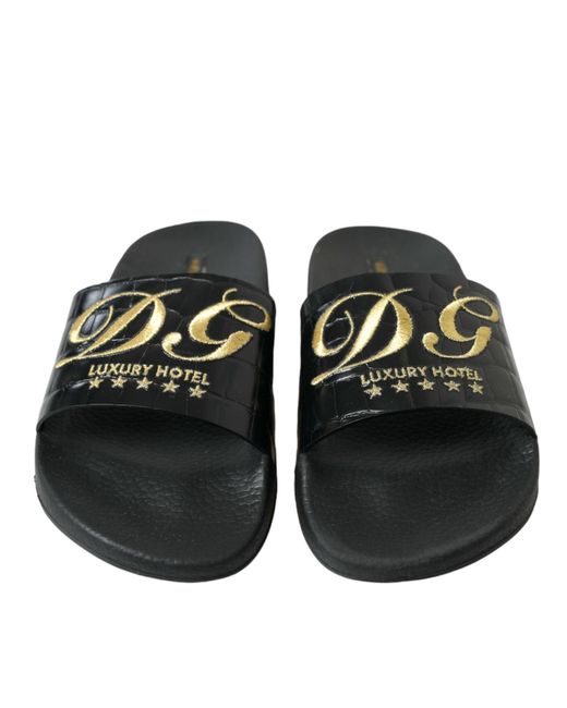 Dolce & Gabbana Black Luxury Hotel Beachwear Sandals Shoes