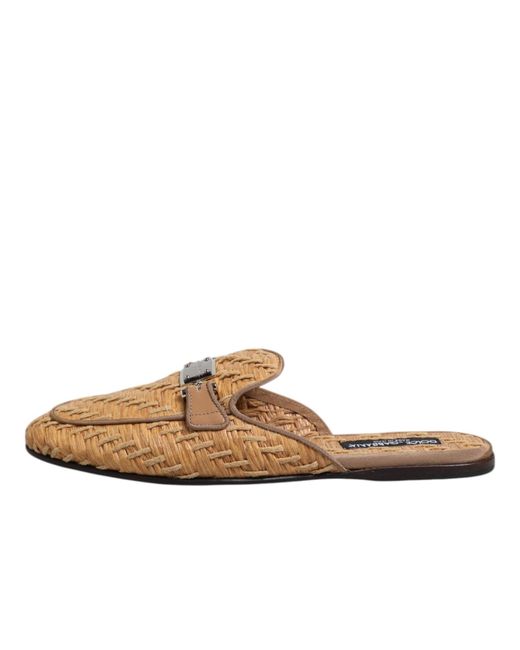Dolce & Gabbana Brown Beige Rattan Flat Mule Men Sandals Shoes for men