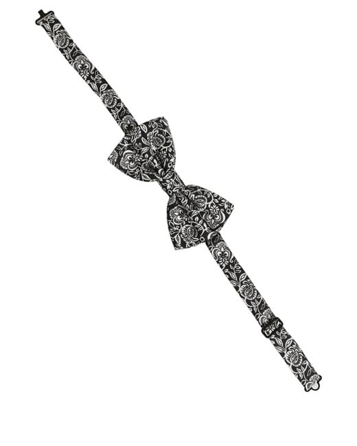 Dolce & Gabbana Gray Tie Black White Paisley Silk Adjustable Neck Papillon Bow for men