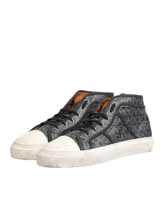 Dolce & Gabbana Multicolor Black White Canvas Logo Mid Top Sneakers Shoes