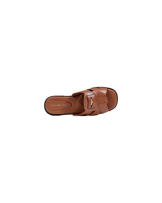 Tommy Hilfiger Brown Leather Flat Sandals