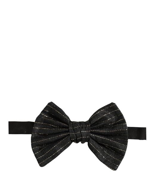 Dolce & Gabbana Men Black Pinstripe Silk Adjustable Neck Papillon Bow Tie for men