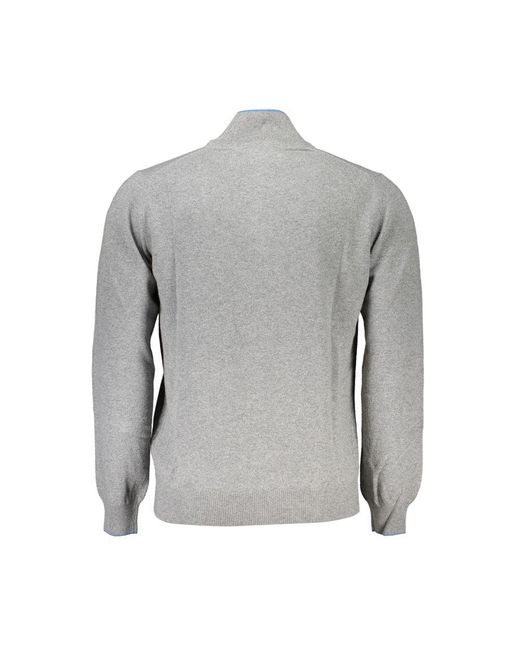 Harmont & Blaine Gray Elegant Half-Zip Sweater With Contrast Details for men