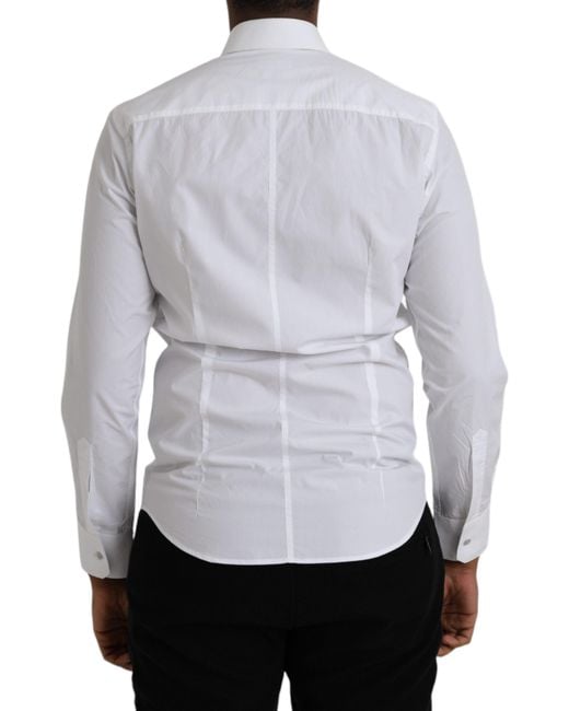 Dolce & Gabbana Gray White Cotton Long Sleeve Dress Martini Shirt for men