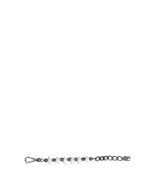 Dolce & Gabbana White Silver Tone Brass Beaded Shell Dg Logo Pendant Bracelet