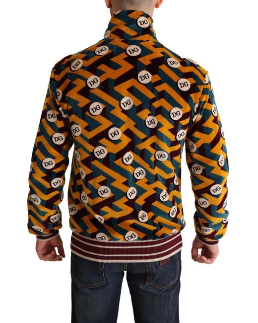 Dolce & Gabbana Black Multicolor Velvet Dg Logo Mens Sweater Jacket for men