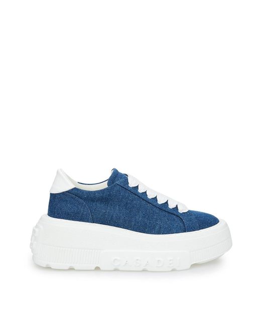 Casadei Blue Blu Denim Maxi Platform Sneakers
