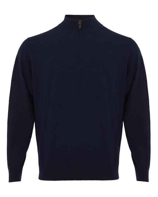 Colombo Blue Mock Cashmere Sweater With Half Zip for men
