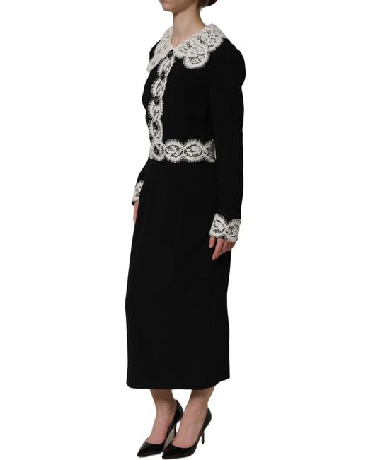Dolce & Gabbana Black Lace Detailing Long Sleeves Midi Dress