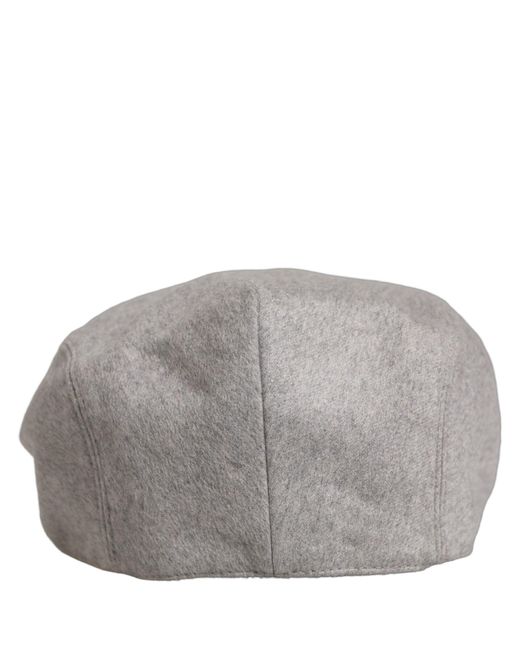 Dolce & Gabbana Black Men Light Grey Cashmere Newsboy Cabbie Cap Hat for men