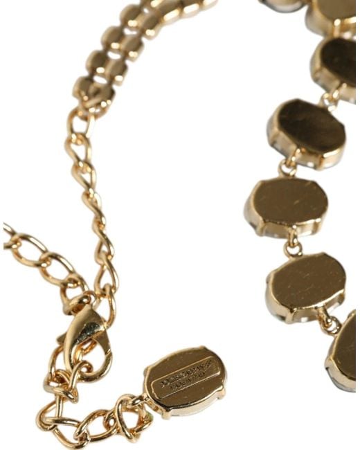 Dolce & Gabbana Green Brass Link Chain Rose Petal Crystal Necklace