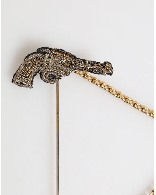 Dolce & Gabbana Multicolor Lapel Pin Brass Copper Revolver Men Accessories Brooch for men