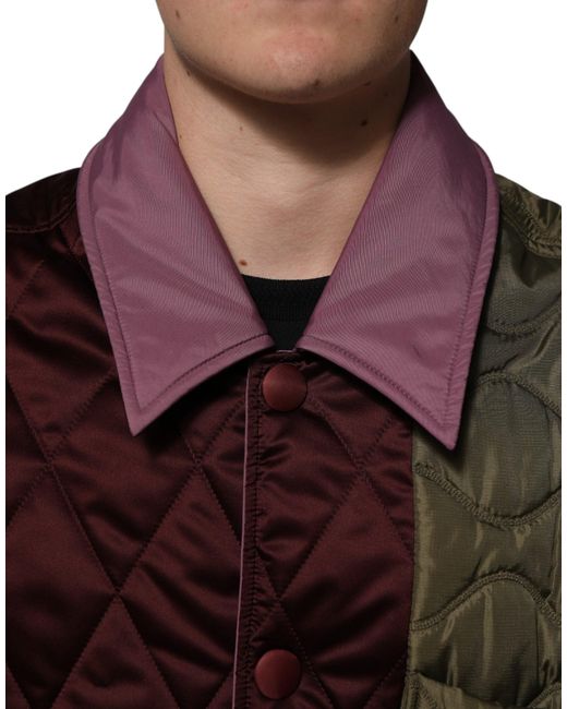 Dolce & Gabbana Red Multicolor Patchwork Polyesterquilted Jacket for men
