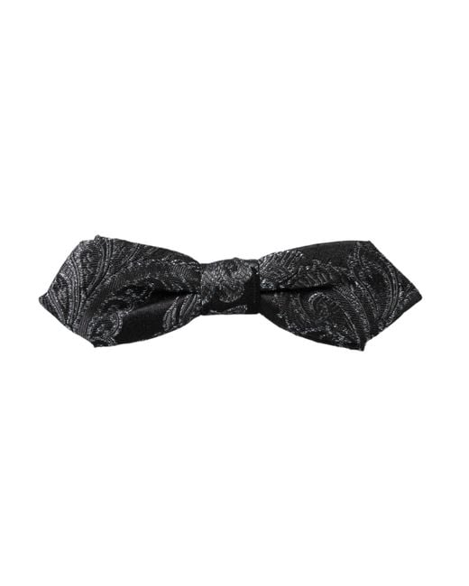 Dolce & Gabbana White Silk Jacquard Adjustable Neck Bow Tie for men