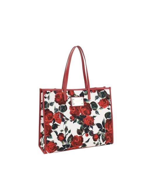 Dolce & Gabbana Red Floral Print Tote Bag