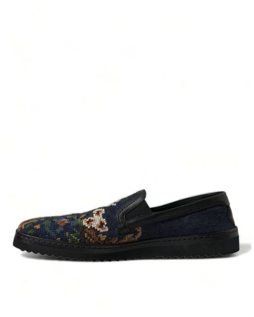 Dolce & Gabbana Black Multicolor Floral Slippers Men Loafers Shoes for men