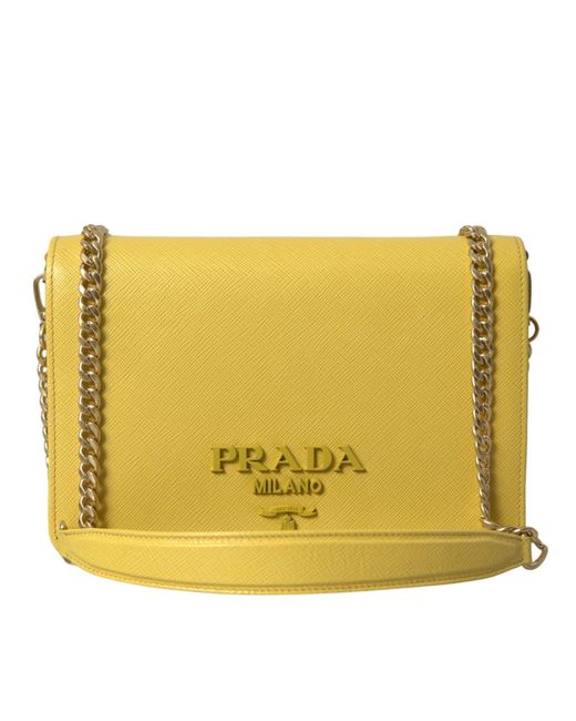 Prada Yellow Elegant Saffiano Leather Shoulder Bag