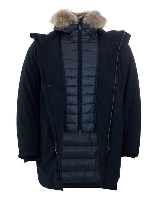 Herno Blue Elegant Quilted Trench With Removable Hood for men