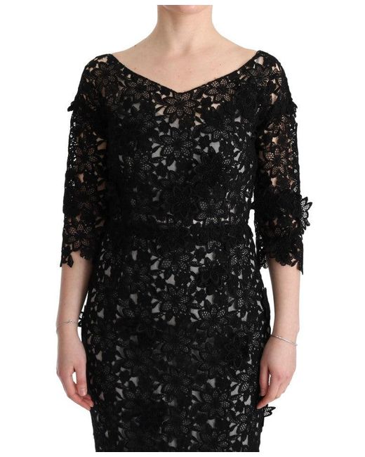 Dolce & Gabbana Black Cotton Silk Floral Long Dress
