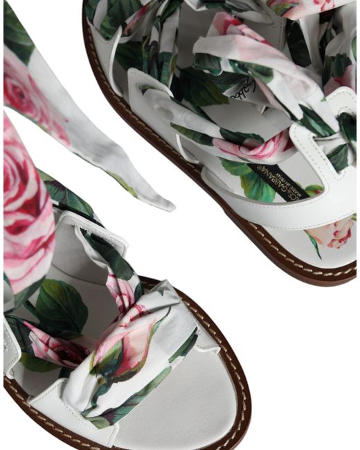 Dolce & Gabbana Metallic Floral Print Ankle Wrap Sandals Shoes