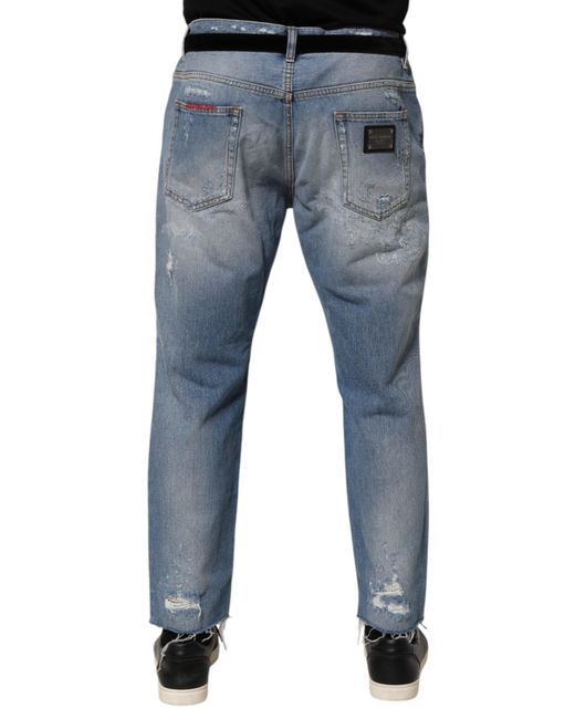 Dolce & Gabbana Blue Distressed Ripped Denim Trouser Jeans Cotton for men