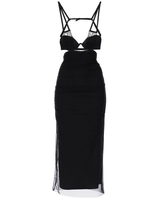 Dolce & Gabbana Black Midi Dress With Bustier Details