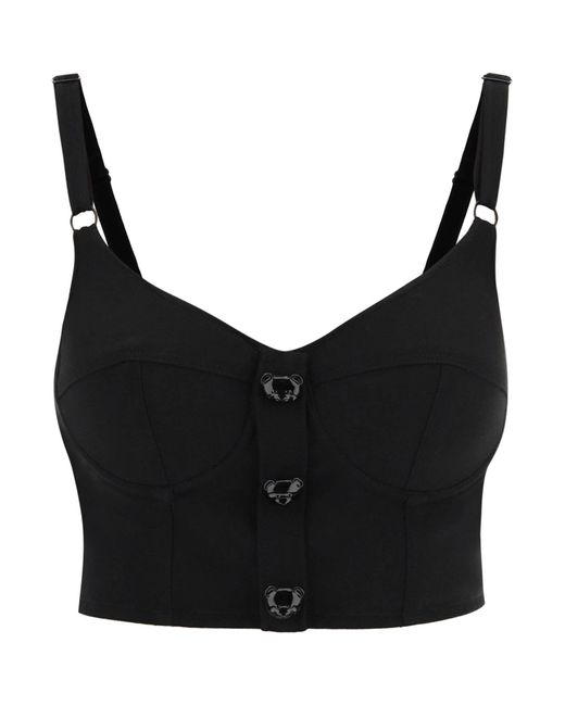 Moschino Black Bustier Top With Teddy Bear Buttons