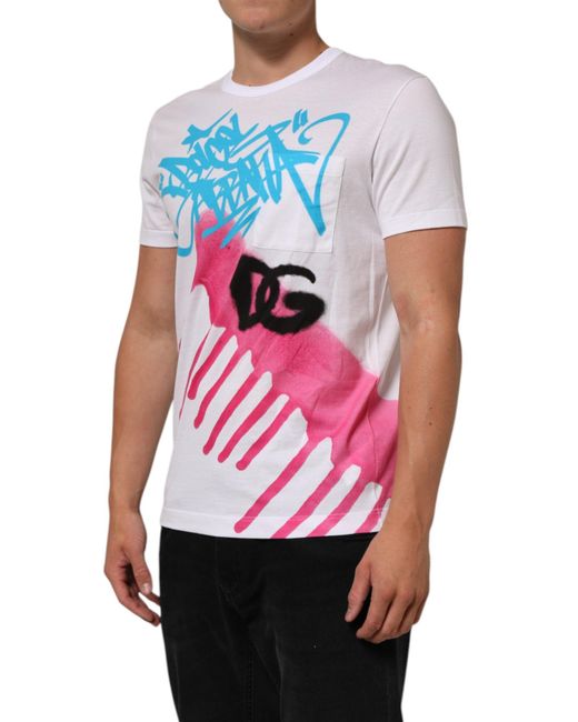Dolce & Gabbana White Graphic Print Cotton Crew Neck T for men