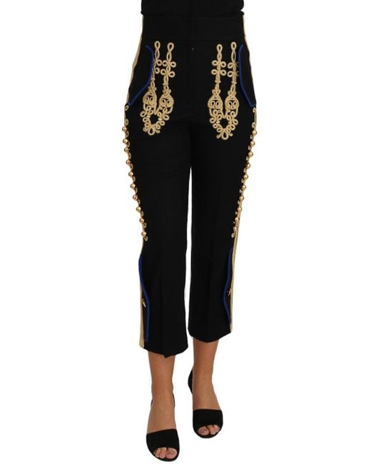 Dolce & Gabbana Black Dolce Gabbana Military Embellished Pants Gold Dress Pant