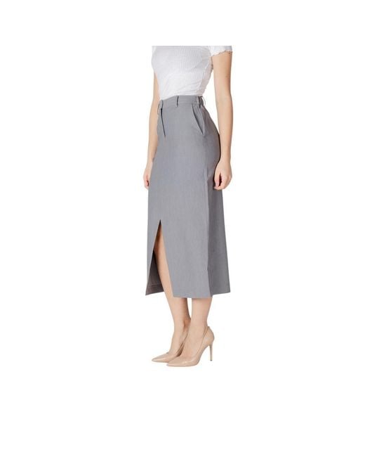 Ichi Gray Polyester Long Skirt