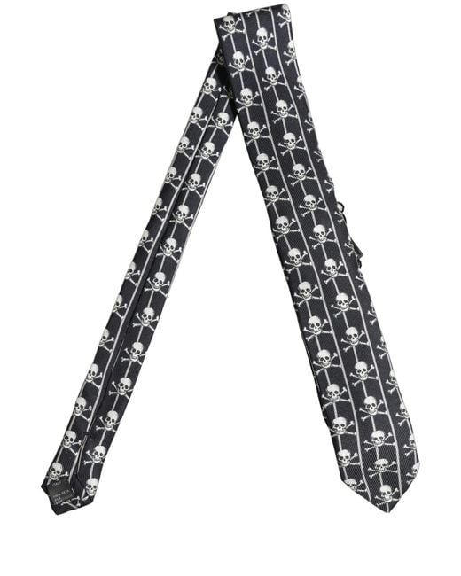 Dolce & Gabbana Men Black Silk Skull Fantasy Adjustable Tied Necktie Tie for men