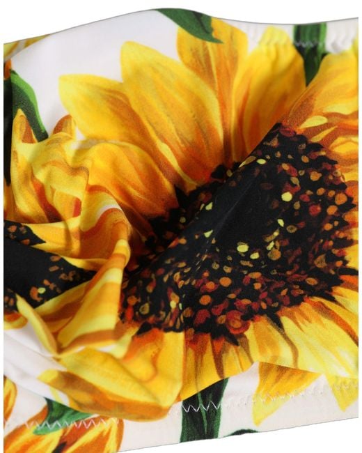 Dolce & Gabbana Yellow White Sunflower Print Bandeau Beachwear Bikini Top