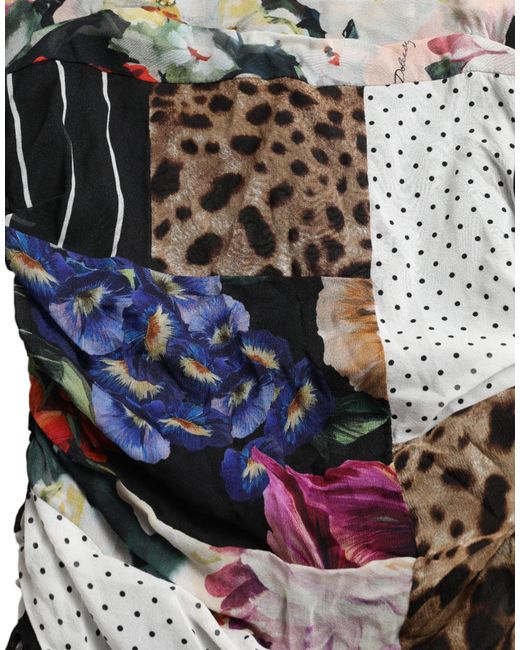 Dolce & Gabbana Black Multicolor Patchwork Midi Floral Leopard Bodycon Dress