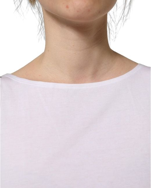 Dolce & Gabbana White Cotton Sleeveless Cropped Tank Top