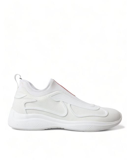 Prada White Technical 4e3521 Slip On Fabric Sneakers Shoes for men
