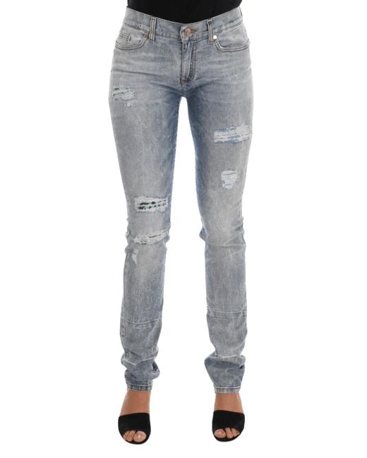 Versace Jeans Blue Wash Torn Stretch Slim Fit Jeans