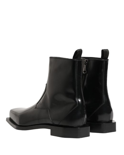 Dolce & Gabbana Black Leather Zip Closure Ankle Boots Shoes for men