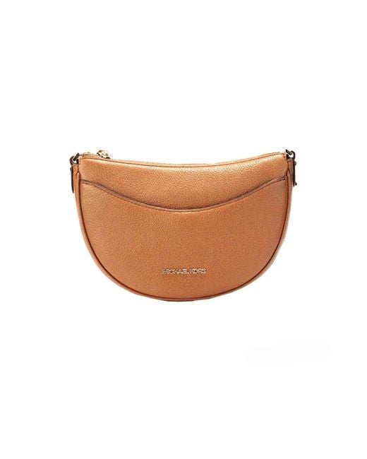 Michael Kors Brown Dover Small Luggage Pebbled Leather Half Moon Crossbody Bag Purse
