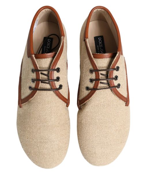 Dolce & Gabbana Brown Beige Canvas Lace for men