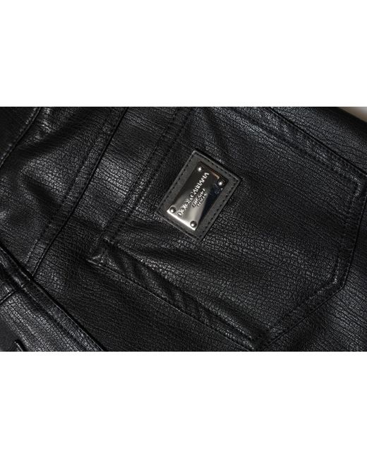 Dolce & Gabbana Black Leather High Waist Slim Fit Pants