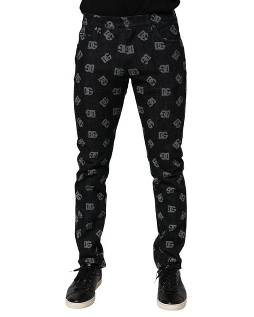 Dolce & Gabbana Black Dg Monogram Cotton Skinny Denim Jeans for men