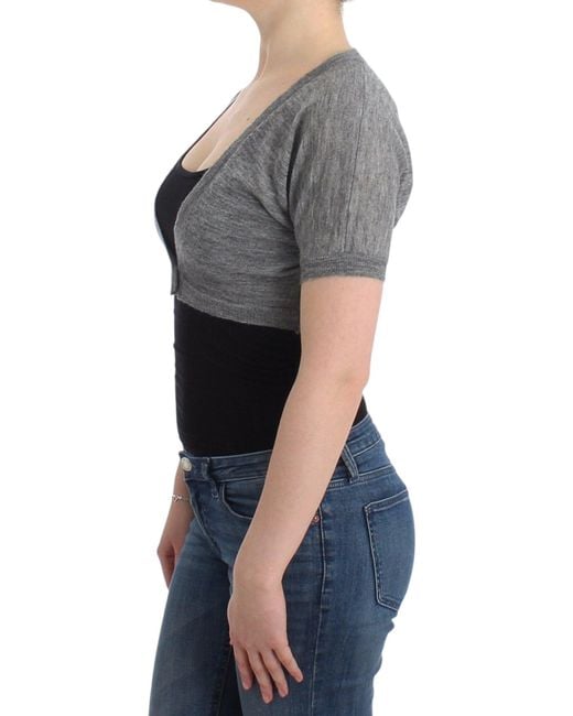 Ermanno Scervino Black Lingerie Knit Gray Bolero Sweater Cardigan