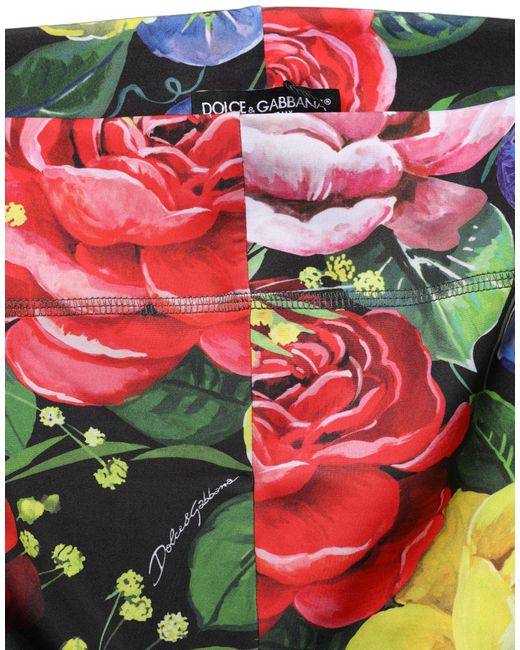 Dolce & Gabbana Yellow Multicolor Floral Stretch Jersey Leggings Pants