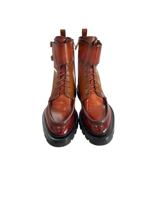 Santoni Brown Red Leather Boots