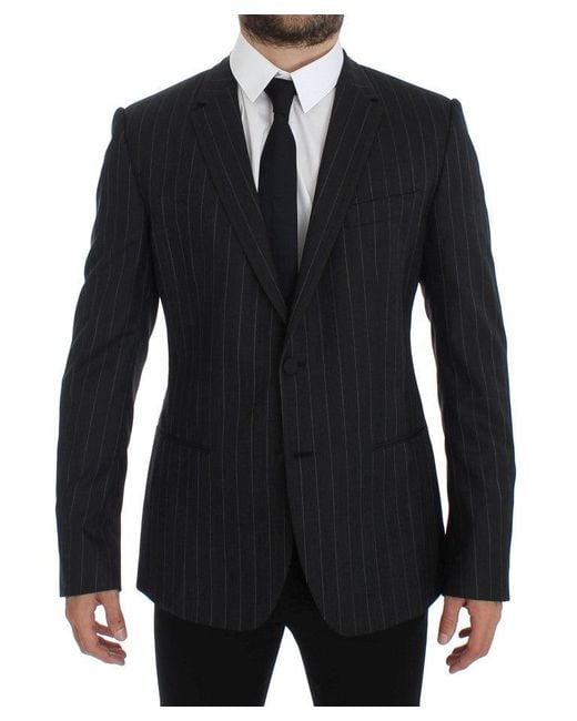 Dolce & Gabbana Multicolor Striped Slim Fit Wool Blazer Gray Gtt10078 for men