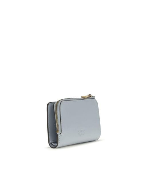 Pinko Gray Blue Calf Leather Bos Taurus Wallet