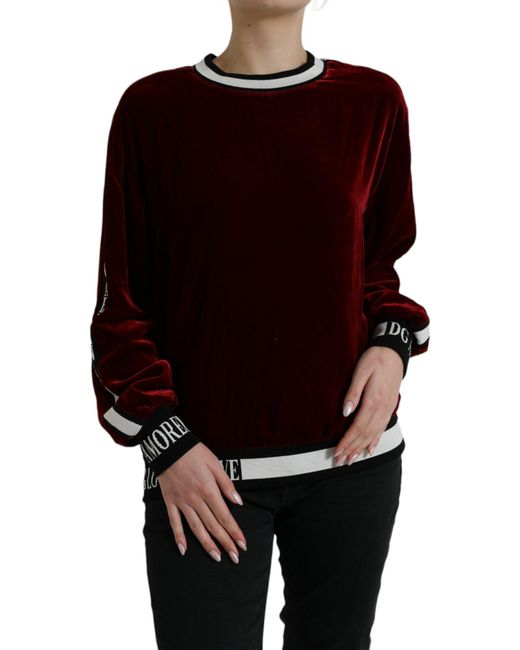 Dolce & Gabbana Black Velvet Round Neck Pullover Sweater
